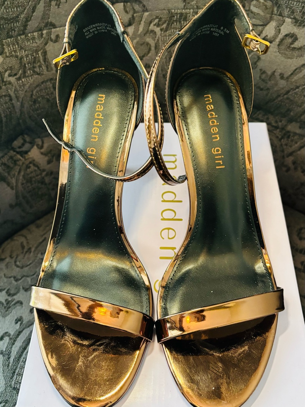 Madden Girl Brazen Bronze Metallic Ankle Strap Heels | Size 9.5